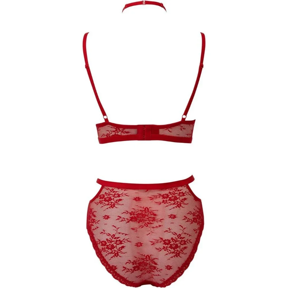 Killstar ✦ Sheer Evil Bra & Panty Set ✦ Scarlet Lace Choker Strap Gothic NWT - Picture 2 of 8